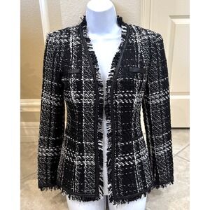 BOSTON PROPER Black & White Tweed Open Jacket Sz 2 Career to Party Luxe